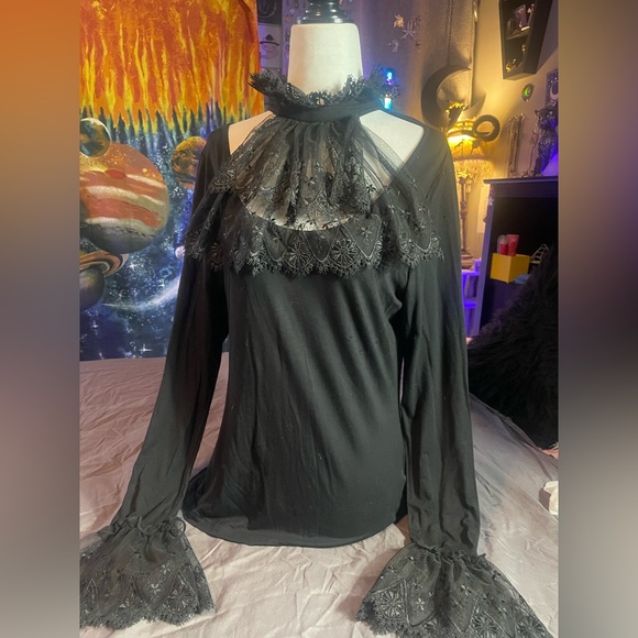 Killstar Tops - Killstar black with lace pirate type shirt